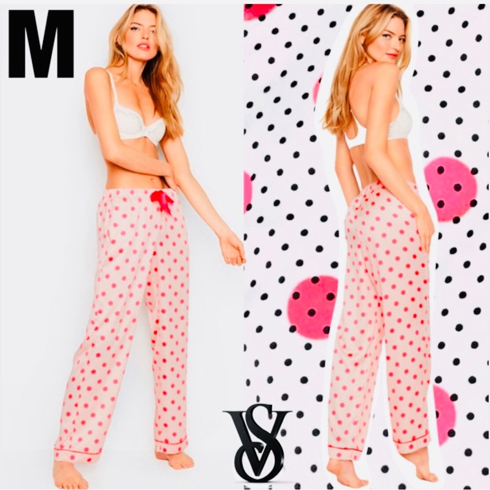 NWOT Victoria’s Secret Satin HOT Pink & Black Polka Dot Pajama/Lounge Pants.XL 💋
